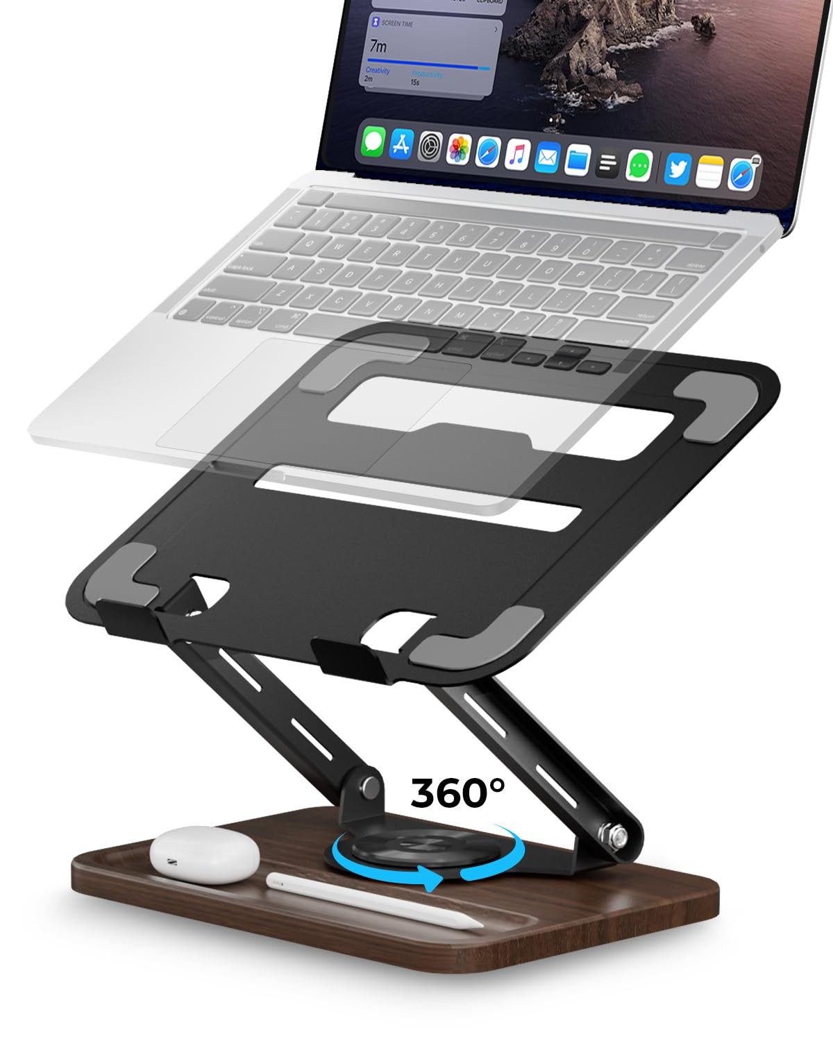 Viozon Laptop Stand for Desk, Adjustable Laptop Desk Stand with Wood Base Storag