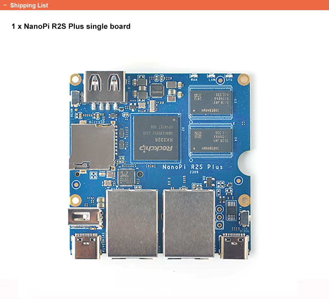NanoPi R2S plus Development Board Rockchip RK3328 Quad-core A53 SoC 1GB RAM 32GB