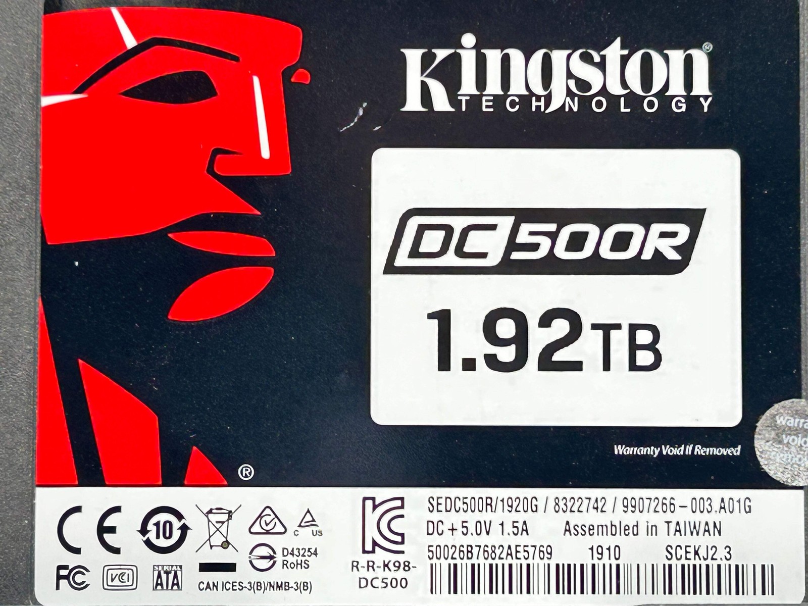 Kingston 1.92TB DC500R (SEDC500R/1920G) 2.5" SATA Solid State Drive - 78% Health