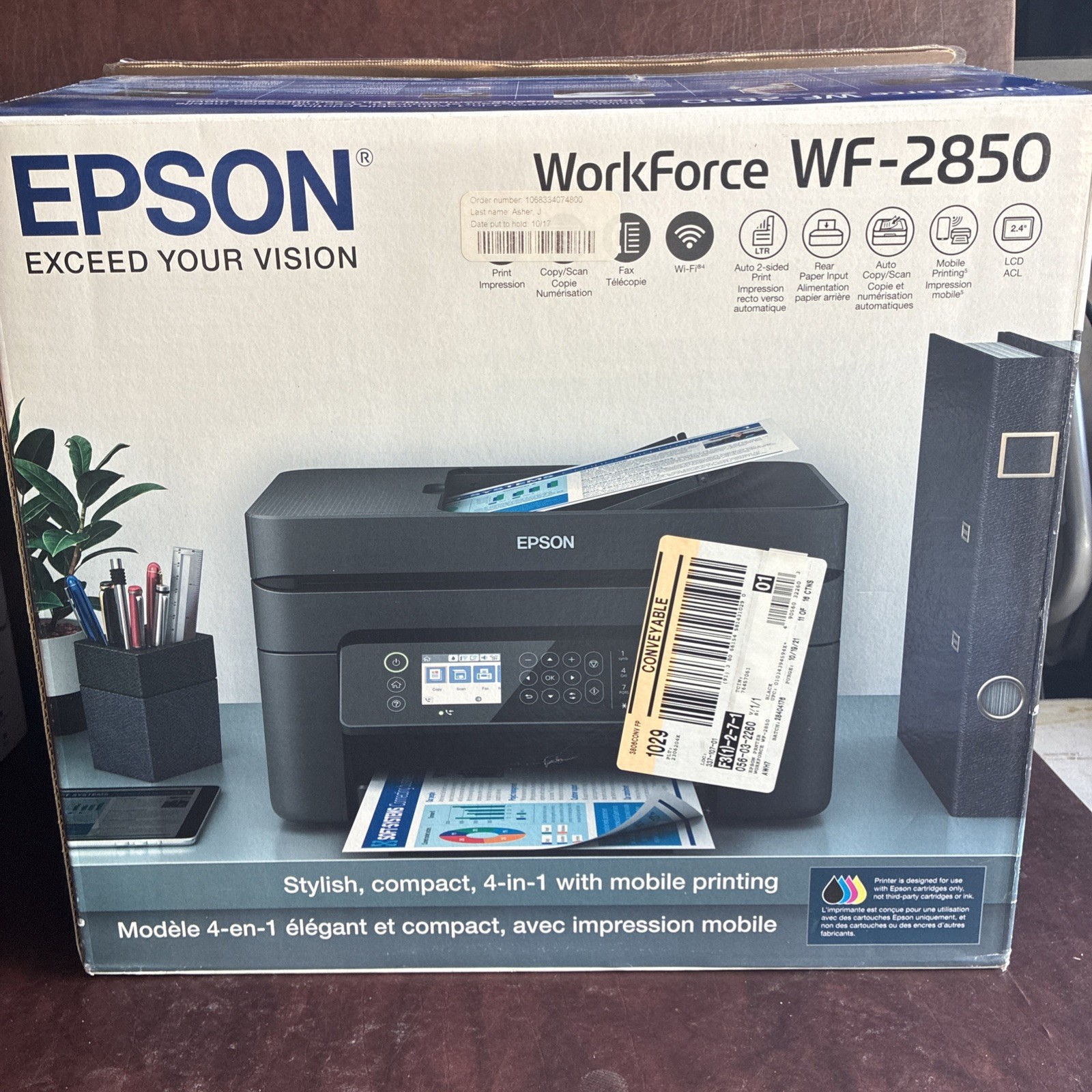 New Epson WorkForce WF-2850 All-In-One Inkjet Printer