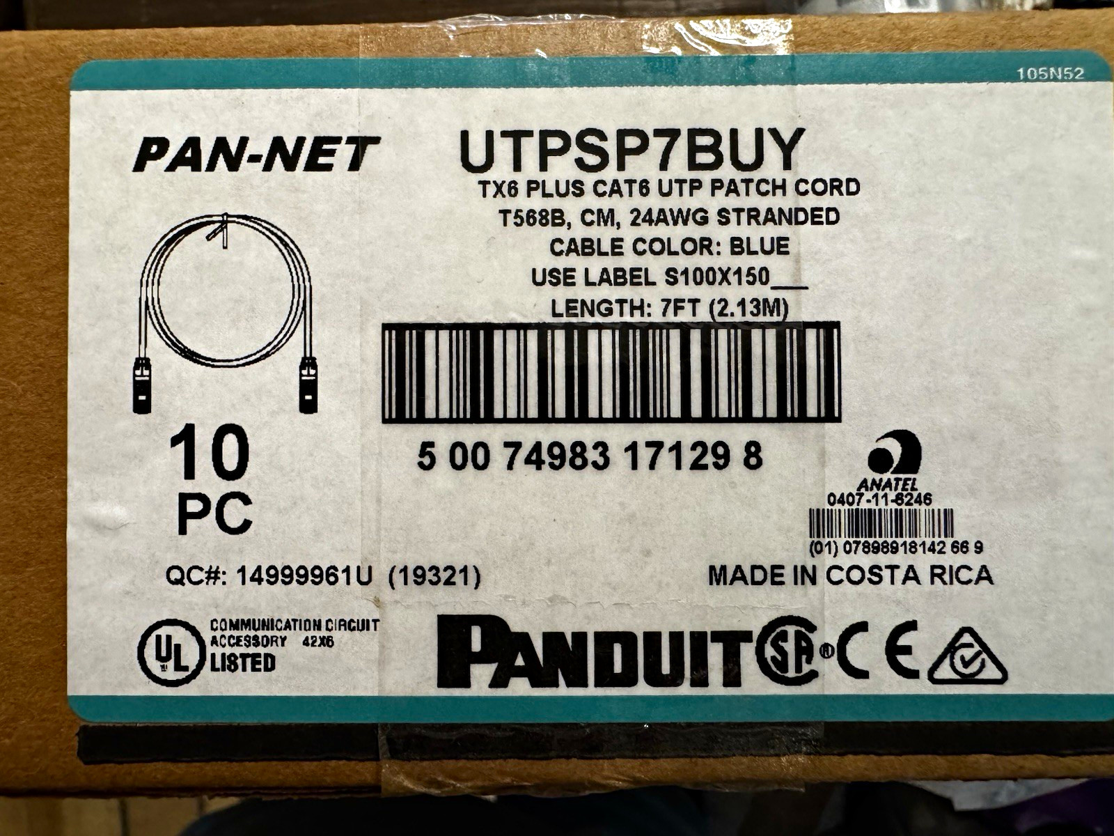 Panduit TX6 Plus Cat6 UTP RJ-45 Ethernet Patch Cable 7ft Blue UTPSP7BUY