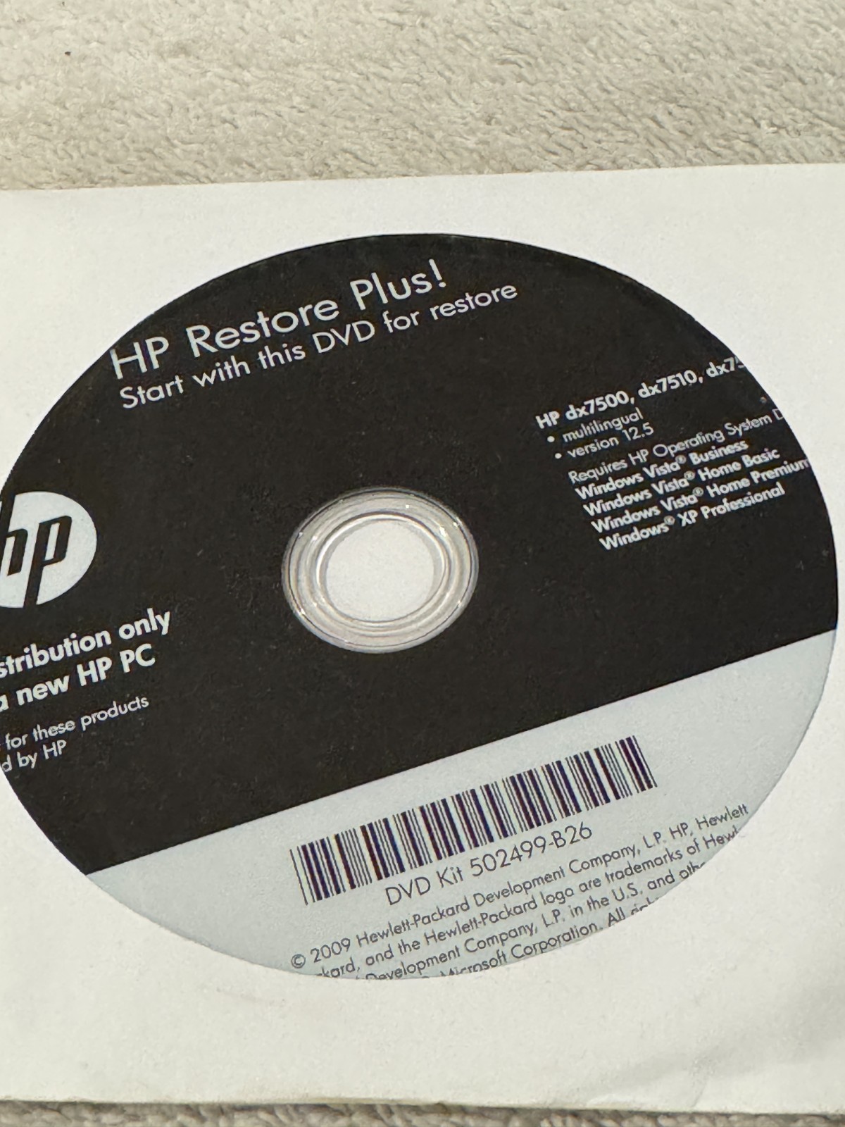 HP Restore Plus HP dx7500 dx7510 dx7518 - CD ONLY IN GOOD CONDITION