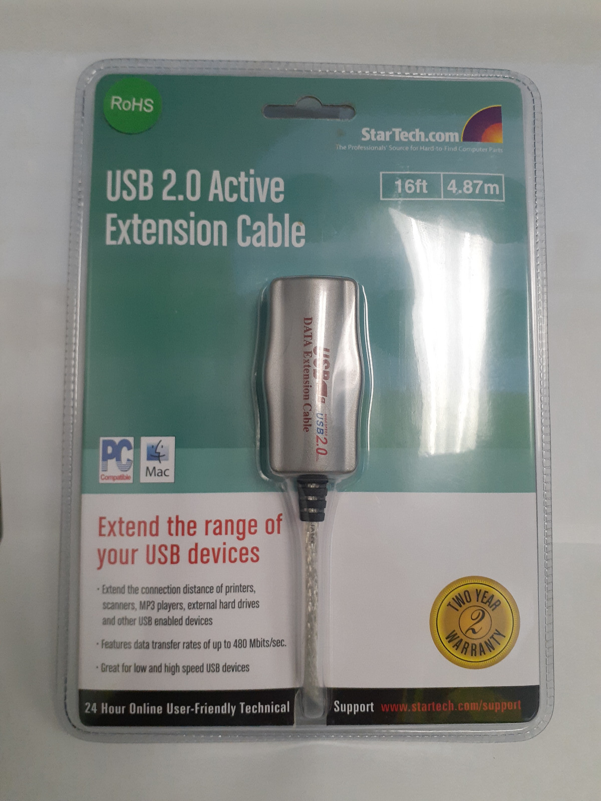 StarTech.com Model: USB2FAAEXT15.  USB 2.0 Active Extension Cable 