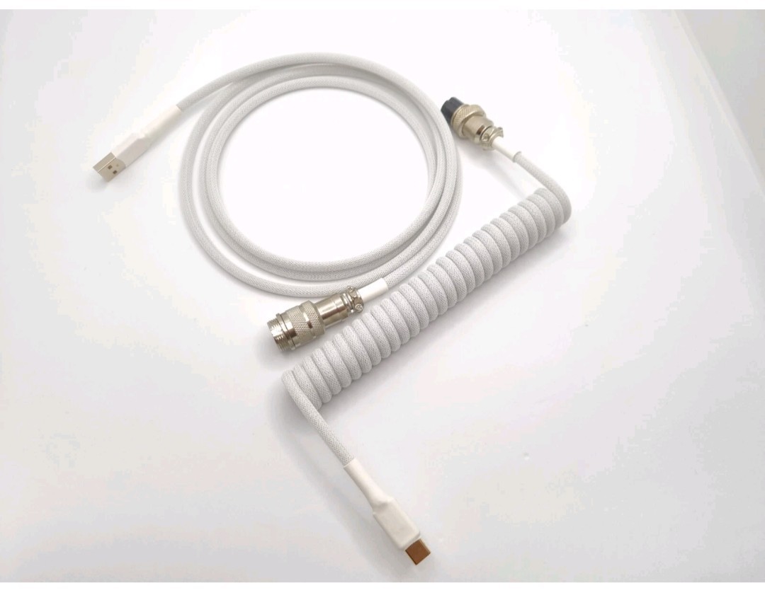 Custom Coiled USB C aviator Cable for USB Keyboards (Pure White)
