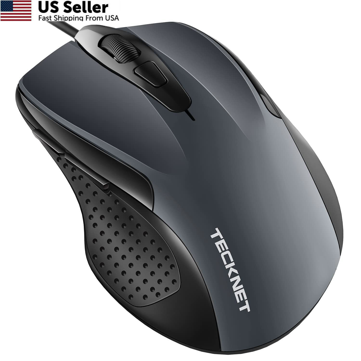 TECKNET USB Wired Mouse, 6-Button Corded Computer Mouse with 4 GRAY 
