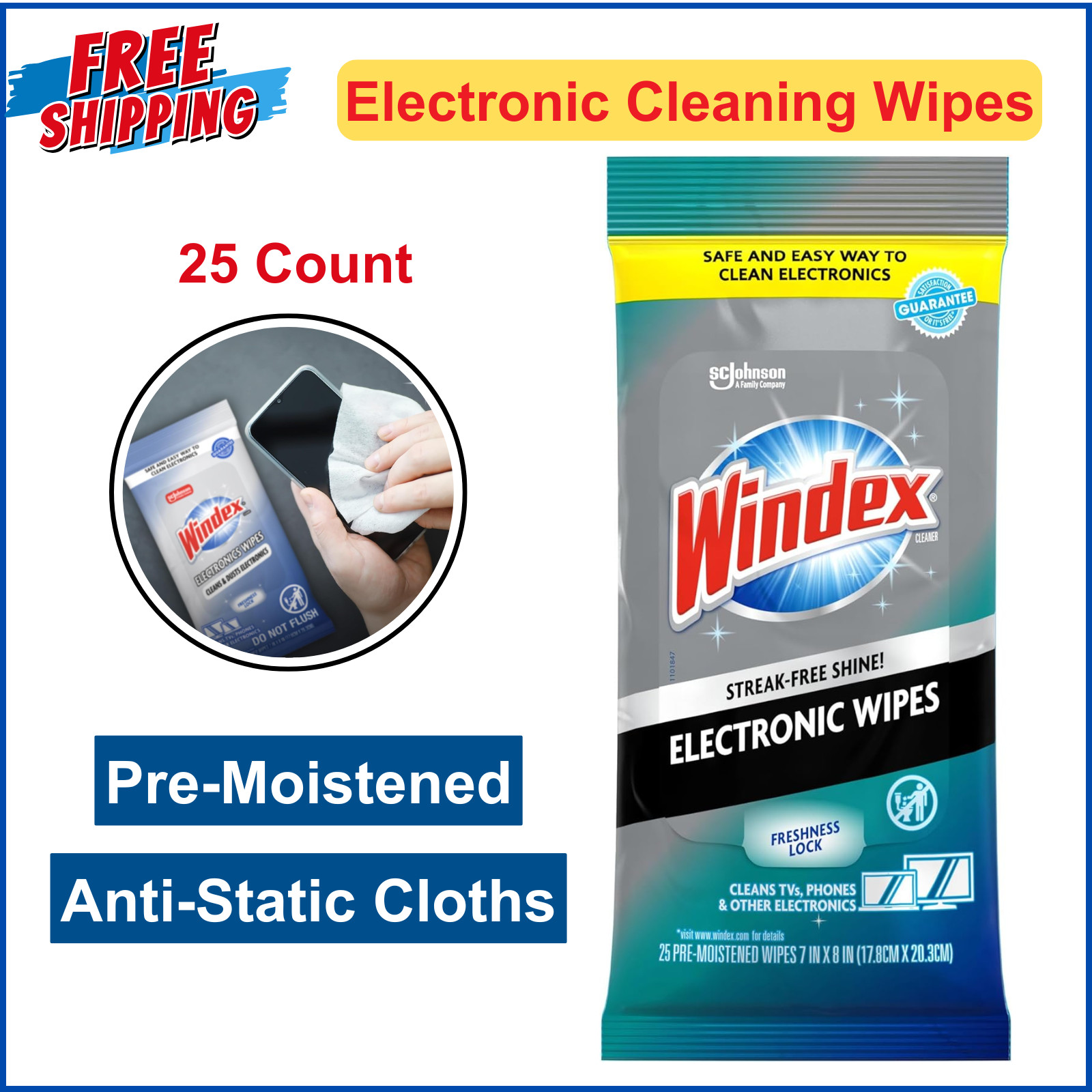 Electronic Cleaning Wipes, Pre-Moistened Screen Wipes For TVs, Phones, 25 Count