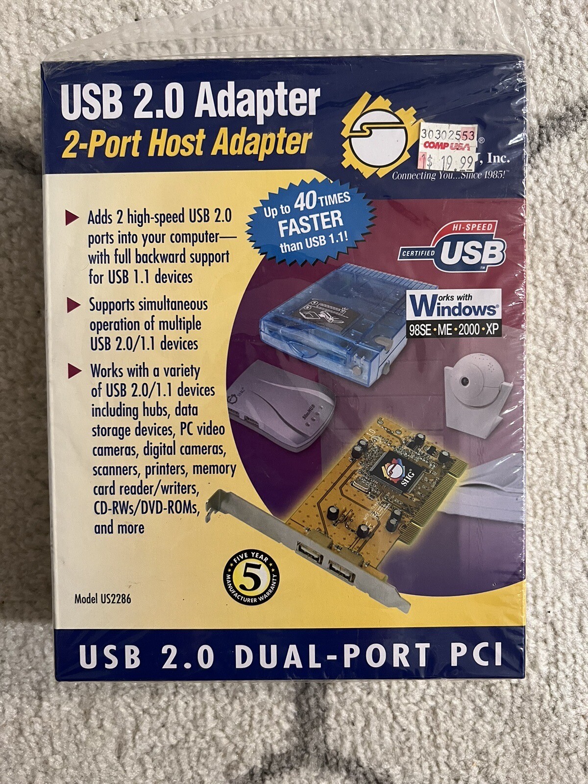 Vintage SIIG USB 2.0 2-Port Host Adapter / Model US2286 With Box Rare