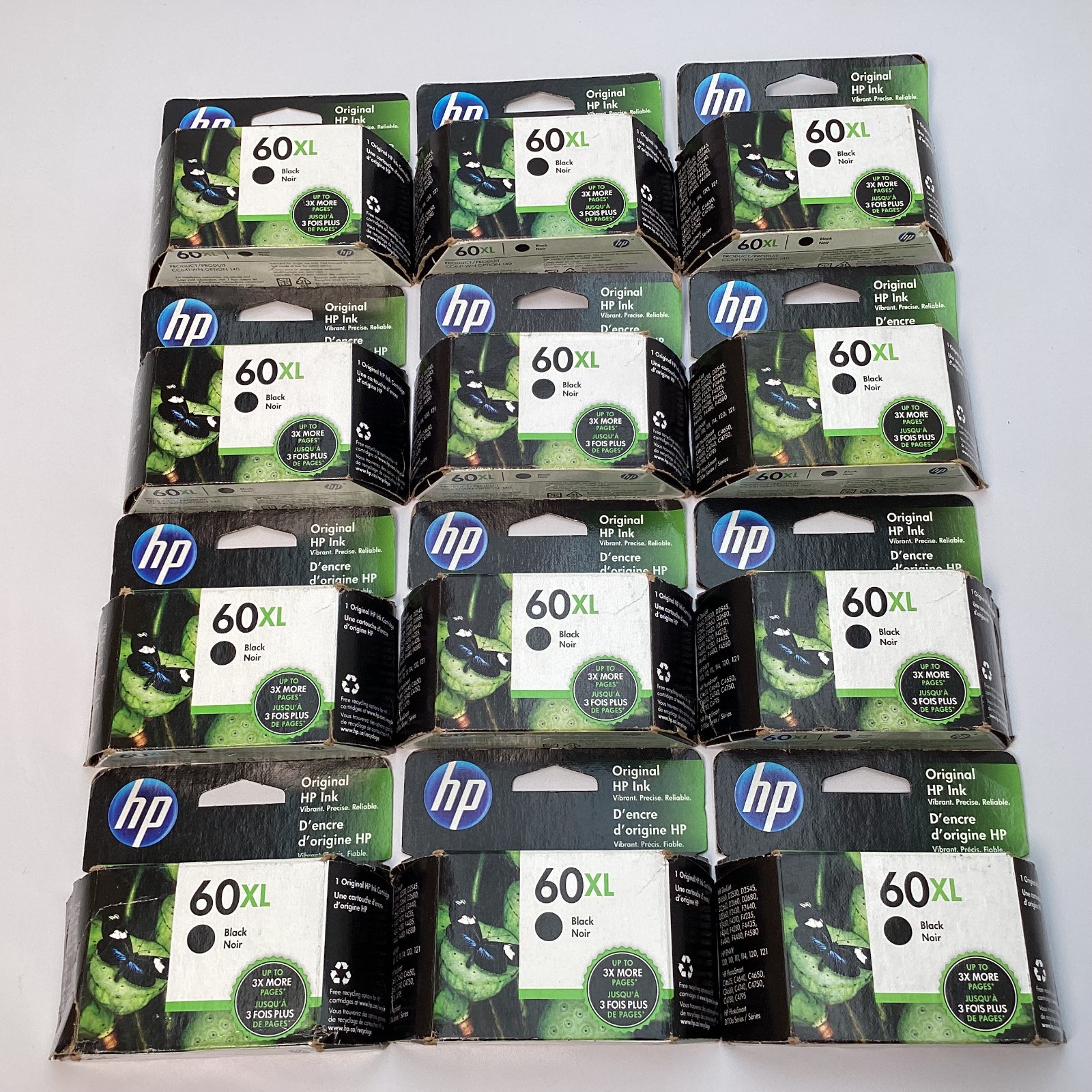 Lot of 12 HP 60XL Black Original Ink Cartridges CC641WN Exp 12/2022 - 09/2023