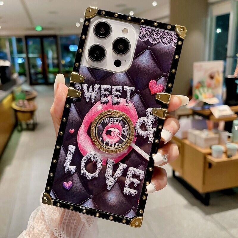 Bling Love Lips Ring Cover Case For 11 12 13 14 15 16 Pro Max XR 7 8 SE 16E