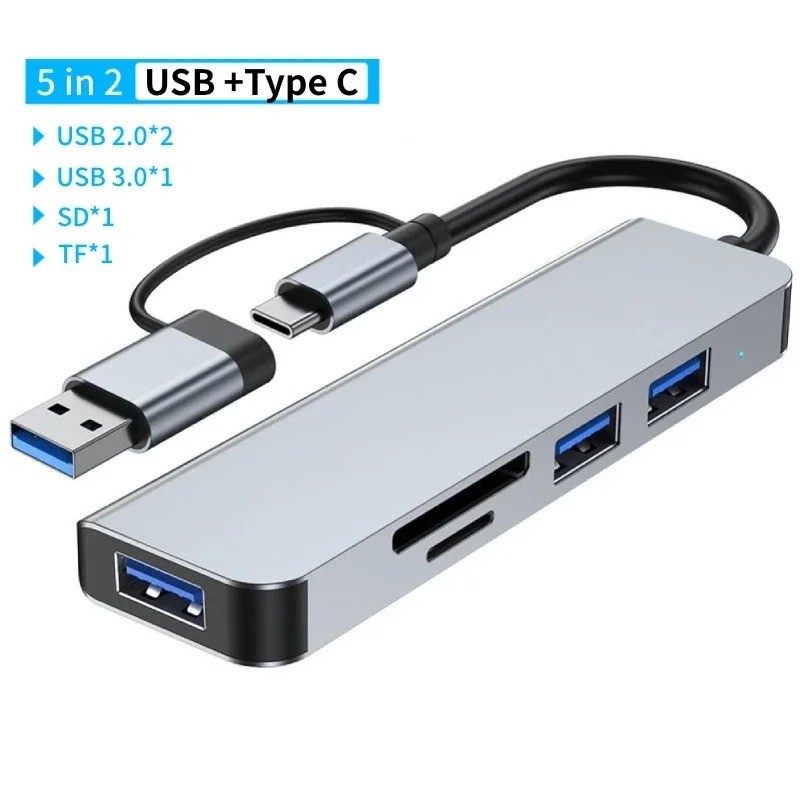 8-in-2 USB C HUB Docking Station USB 3.0 SD TF Card Reader 3.5mm Audio