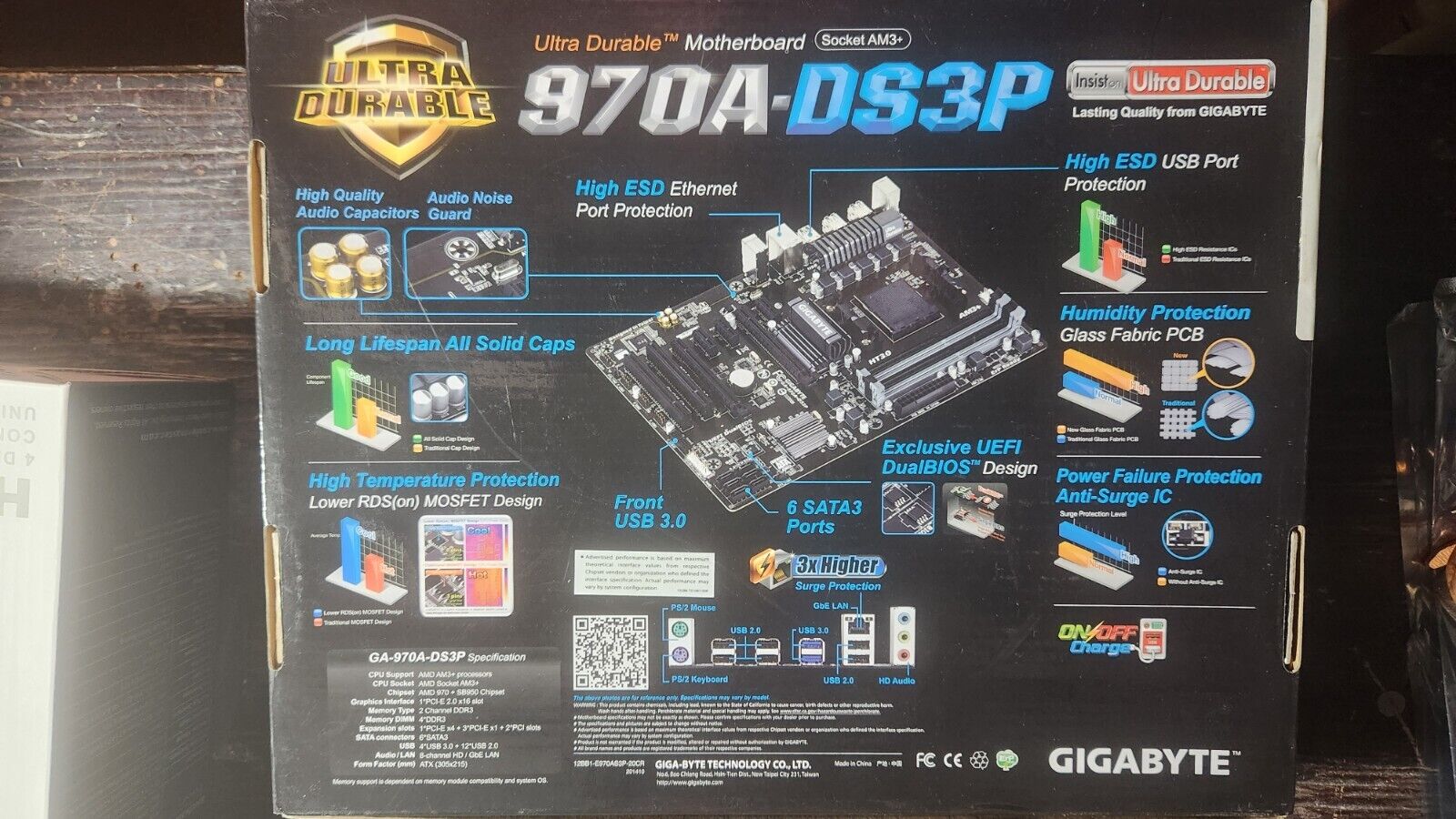 Gigabyte GA-970A-DS3P 2.0 ATX AMD 970A DDR3 Motherboard With CPU And 32gb memory