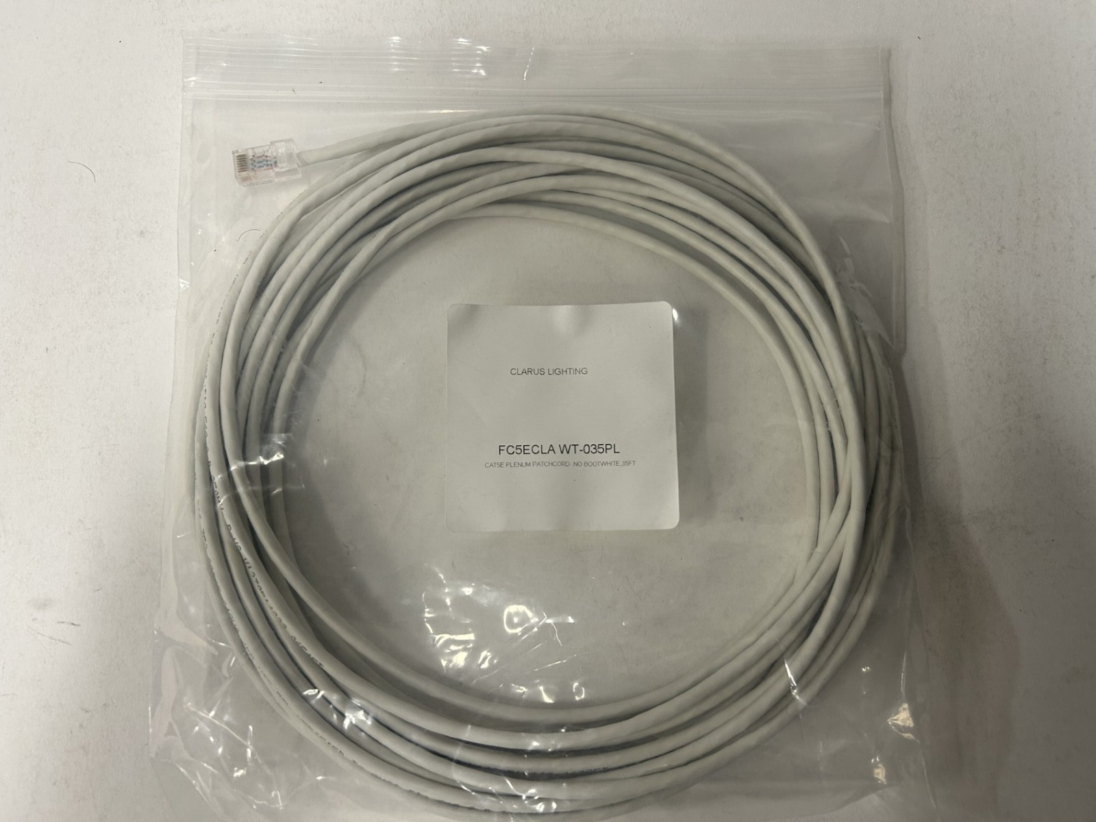 Clarus FC5ECLA WT-035PL Plenum Patchcord no bootwhite cable 35FT