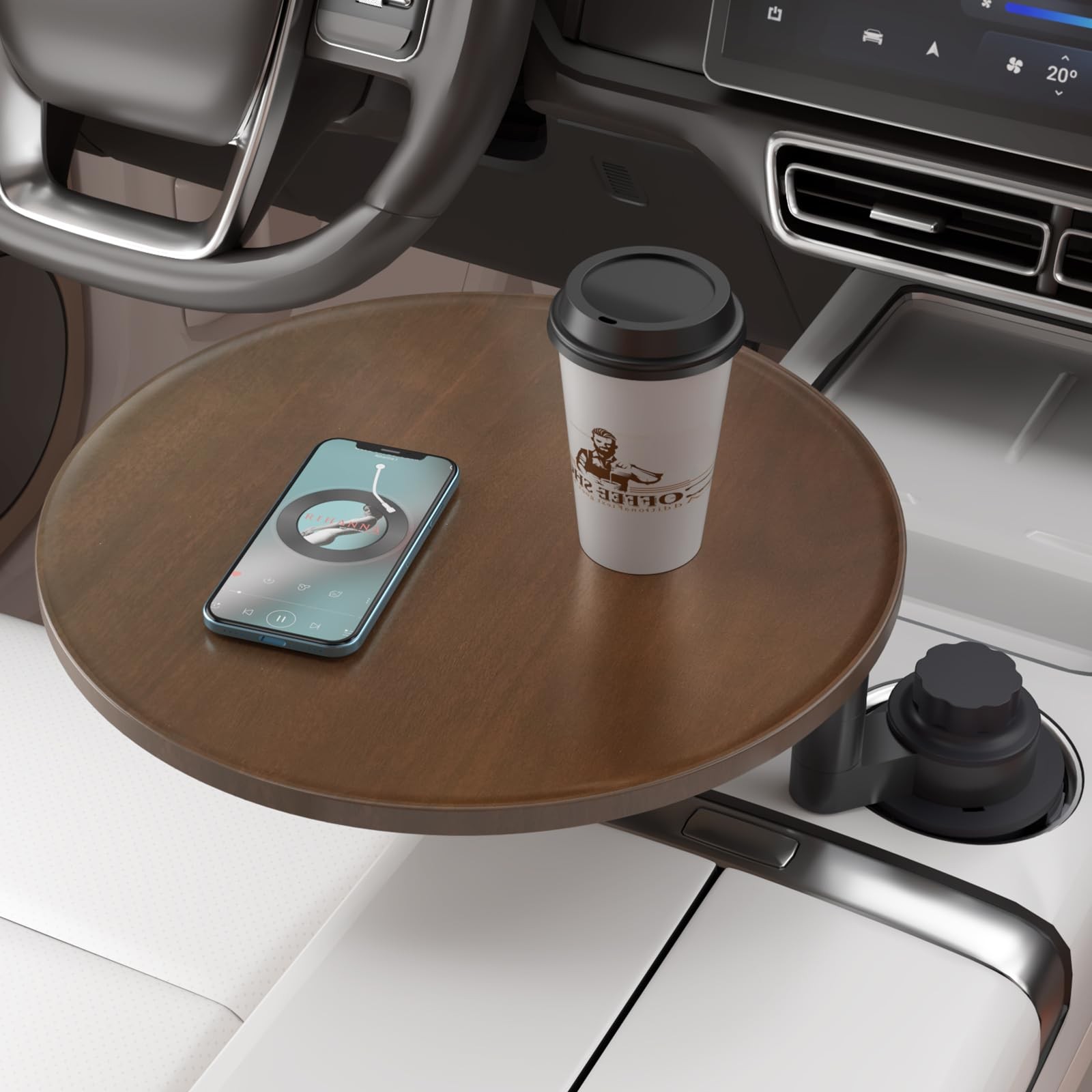 Car Tray & Car Desk for Laptop, 360° Rotating Wood Cup Holder Table, Steering...