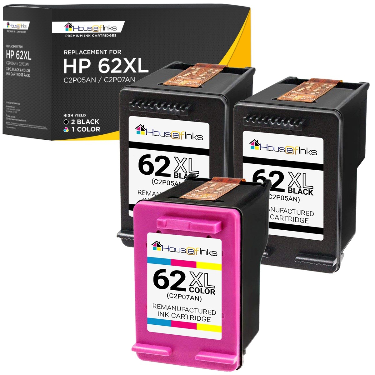3PK Black Color HP 62XL Ink for HP ENVY 5540 5544 5545 5549 5661 5663 5664 5665