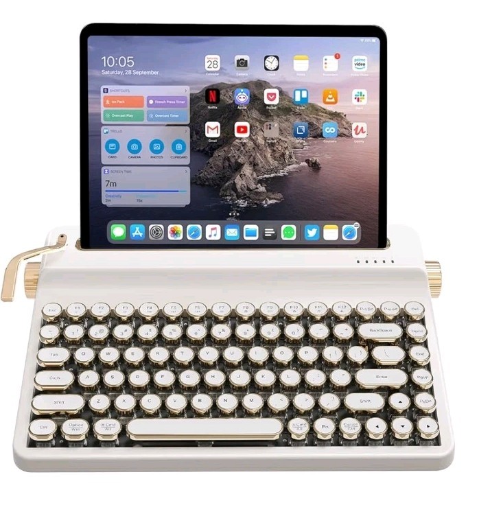 Wireless Typewriter Hot Swap Retro Mechanical Keyboard, Round Keycaps, Multi Dvc