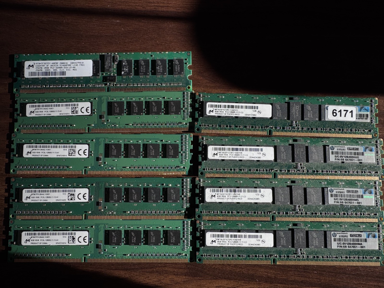 Lot of 9 - Micron Desktop Ram 256mb, 4GB, 8GB