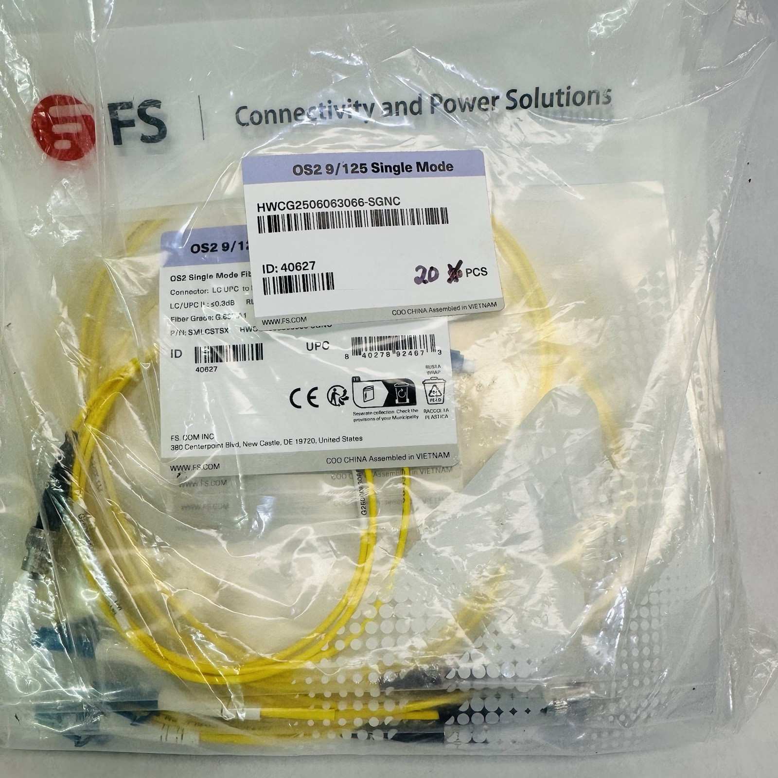 (Lot of 20) SMLCSTSX OS2 9/125 Single Mode Fiber Patch Cable HWCG2506063066-SGNC