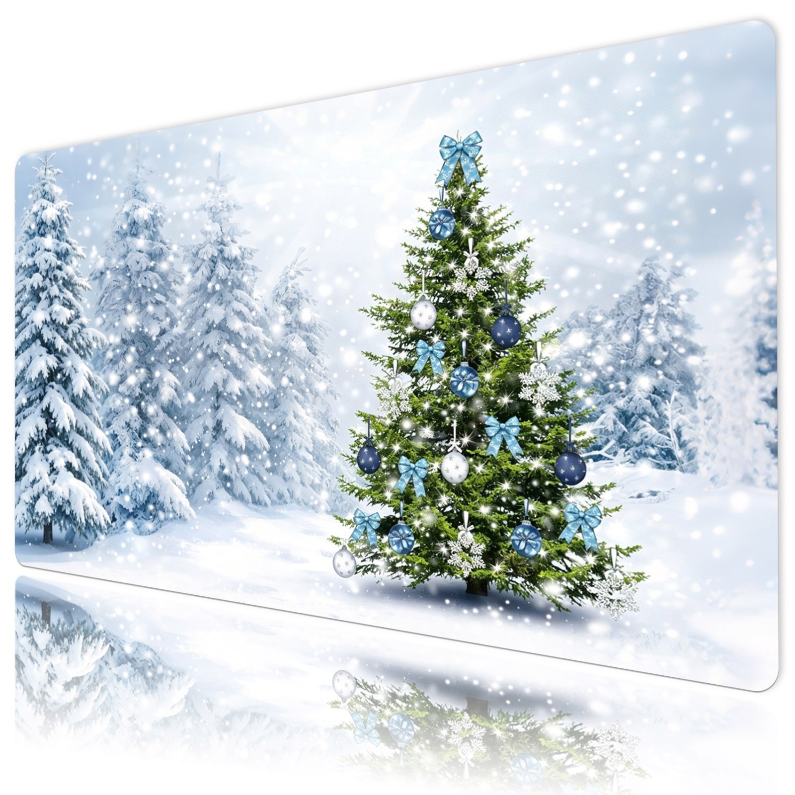 Pine Green Christmas Tree Winter Forest Mat for Keyboard and Mouse Desk Pad
