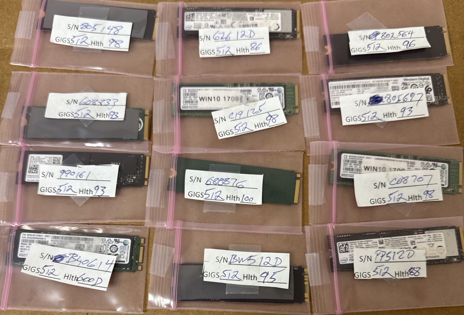 Lot of (12) 512GB M.2 SSD, Excellent Health