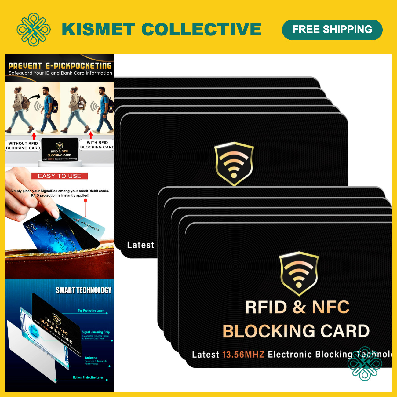 10 Pack RFID Blocking Cards for Credit Debit ID Protection - Black Security Card