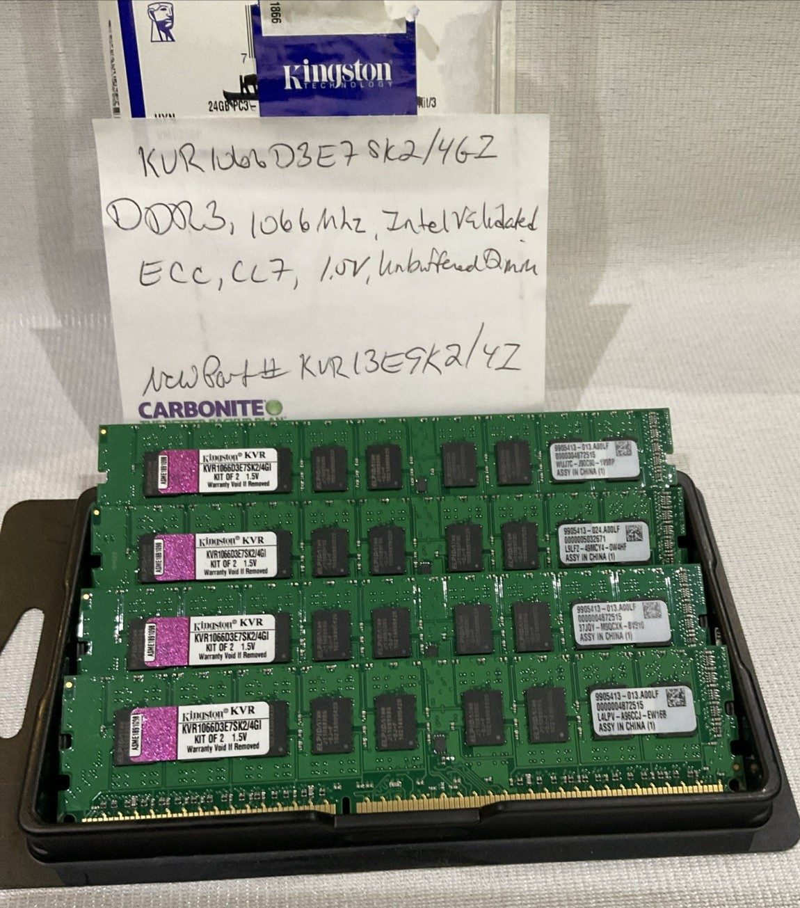 Kingston DIMM PC3-10600 DDR3 SDRAM (KVR1333D3E9SK2/4G) (1 Lot of 4) Not Tested