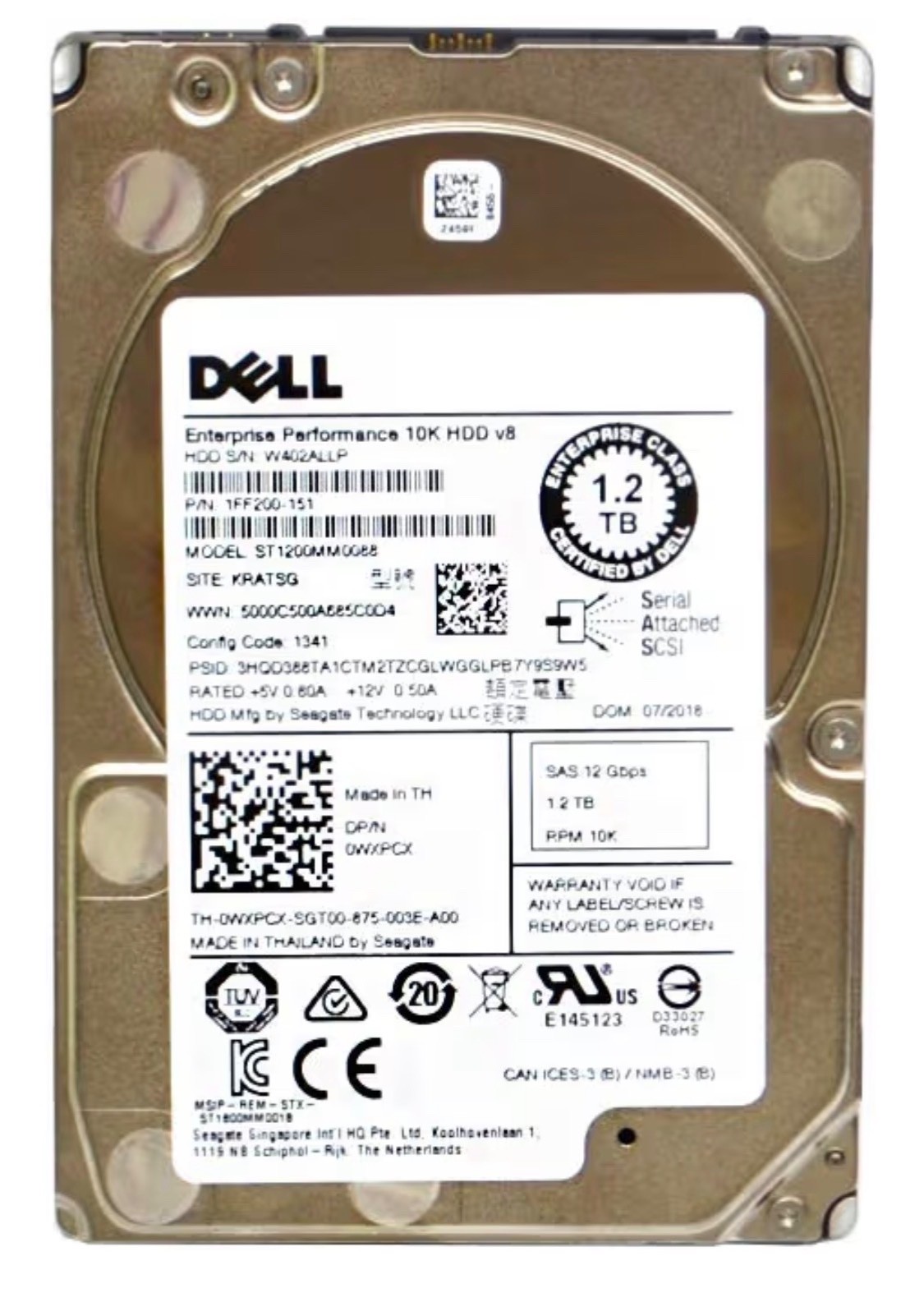 Seagate 1.2TB HDD 10K RPM 2.5" 12Gb/s SAS Hard Disk Drive Model: ST1200MM0088