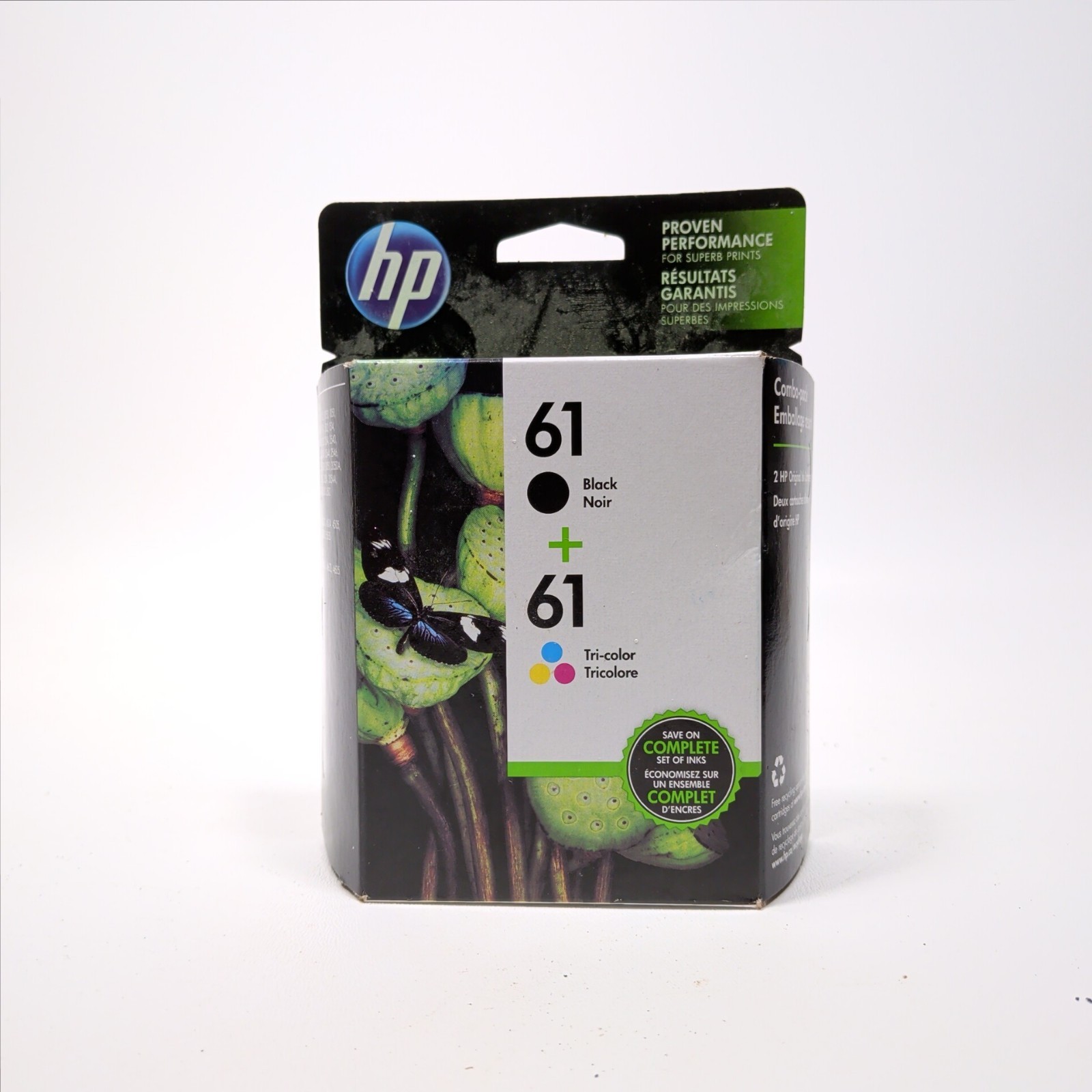 Genuine 2-pack HP 61 Black & Tri-color Ink Cartridges CR259FN Exp 08/2017