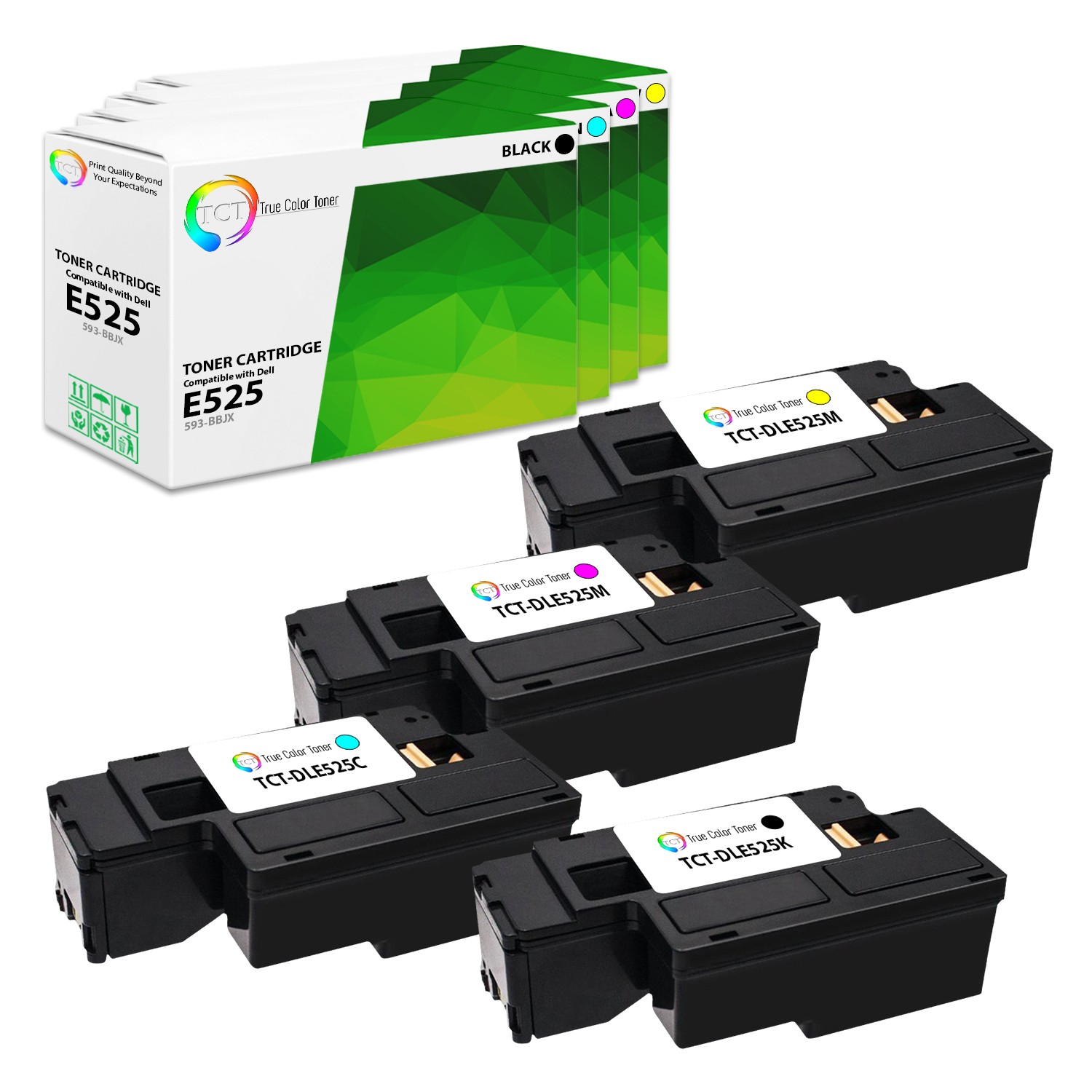 TCT For Dell Multi-Fuction E525w series 4 Pack Laser Toner Cartridge Color Set