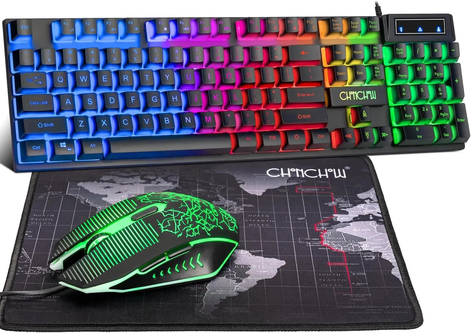 Gaming Keyboard and Mouse LED Backlit USB Wired 104 Key 3600DPI With Mousepad...