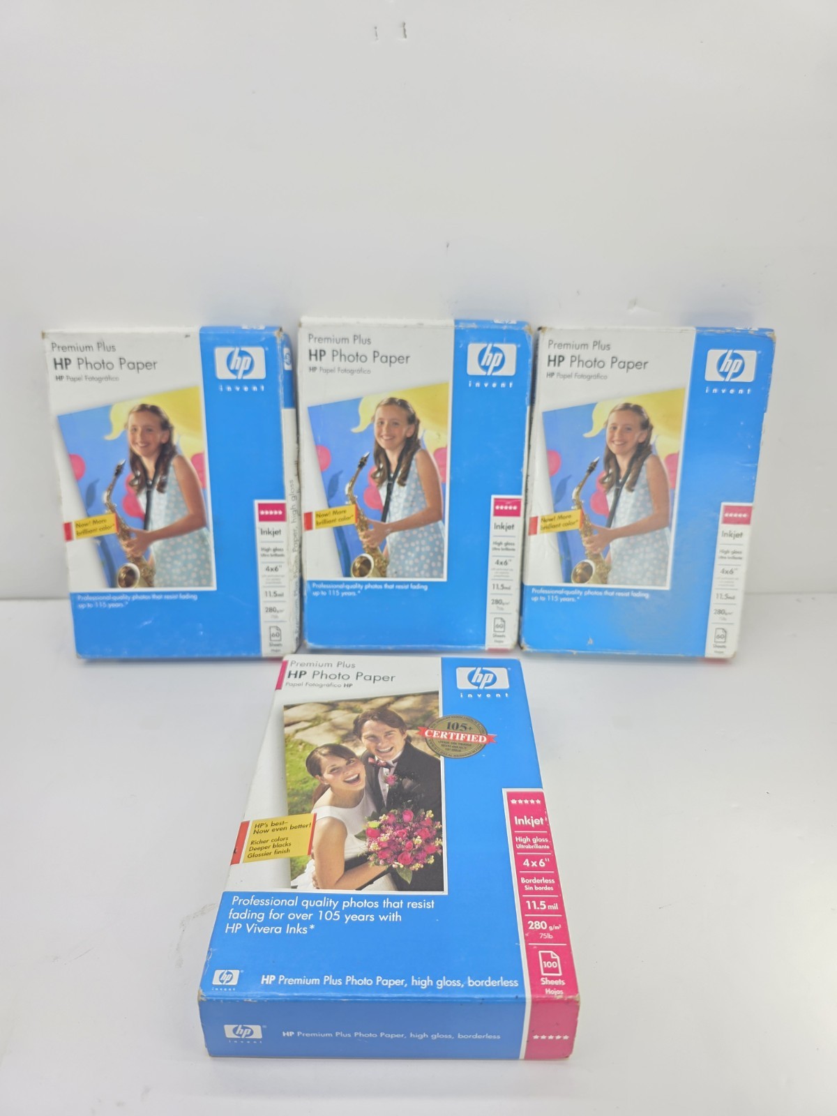 Lot of 4 boxes HP Premium Plus Photo Paper High Gloss Inkjet 4" x 6"  