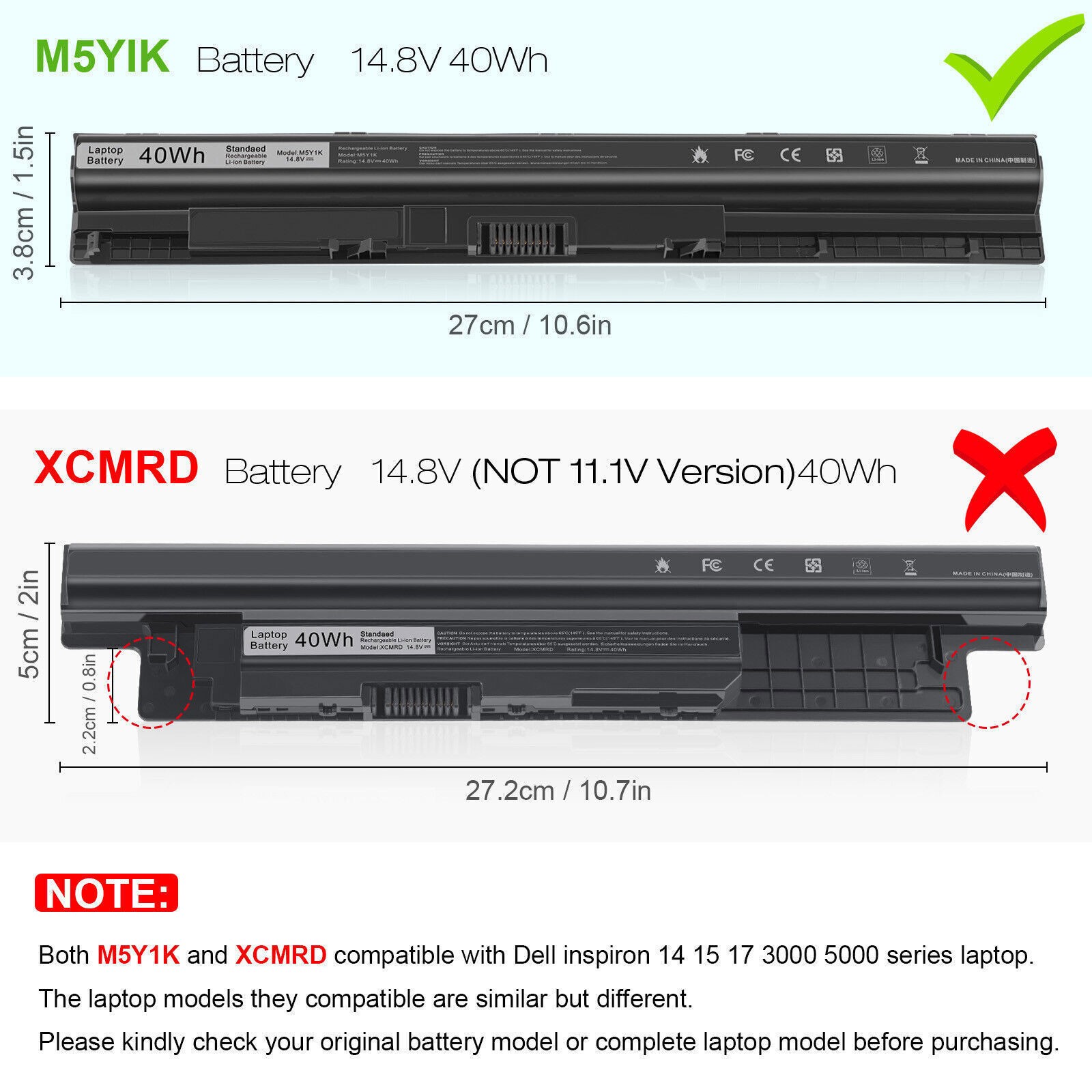 ✅LOT M5Y1K K185W Battery For Dell Inspiron 3451 3458 5455 5551 5555 5558 5755 US