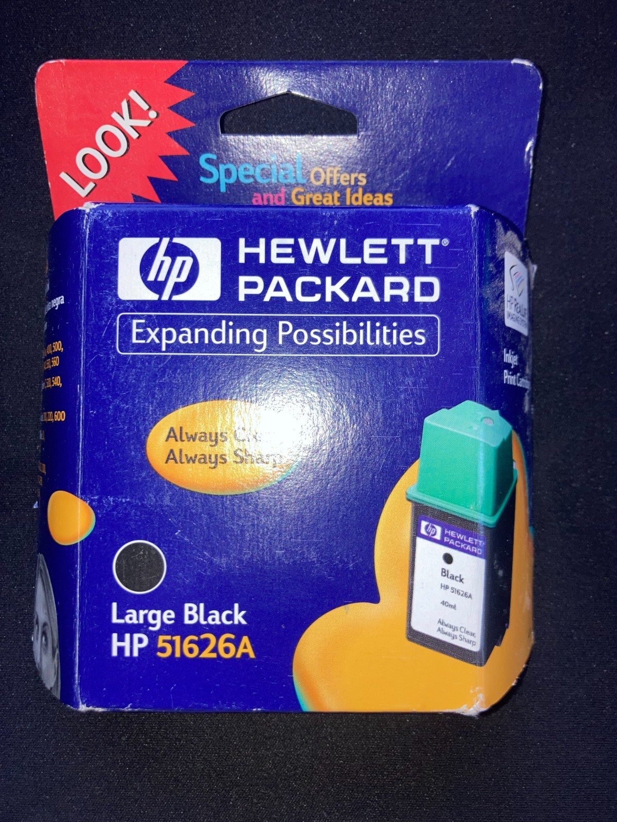 Vintage Hewlett Packard HP 51626A Large Black Inkjet Print Cartridge Sealed