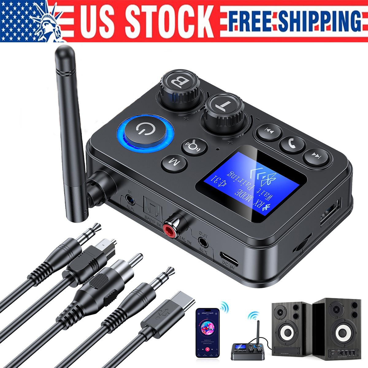 RX/TX Bluetooth 5.4 Transmitter Receiver 3.5mm AUX TV Home Stereo Audio Adapter