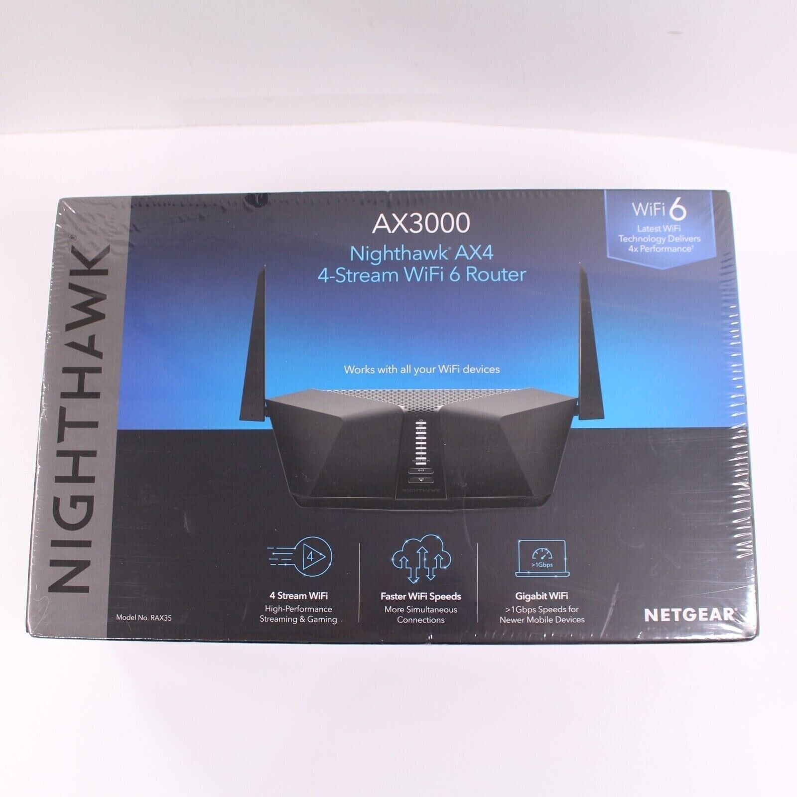 NETGEAR Nighthawk AX3000 4-Stream Dual-Band Wi-Fi 6 Router - RAX35-100NAS New