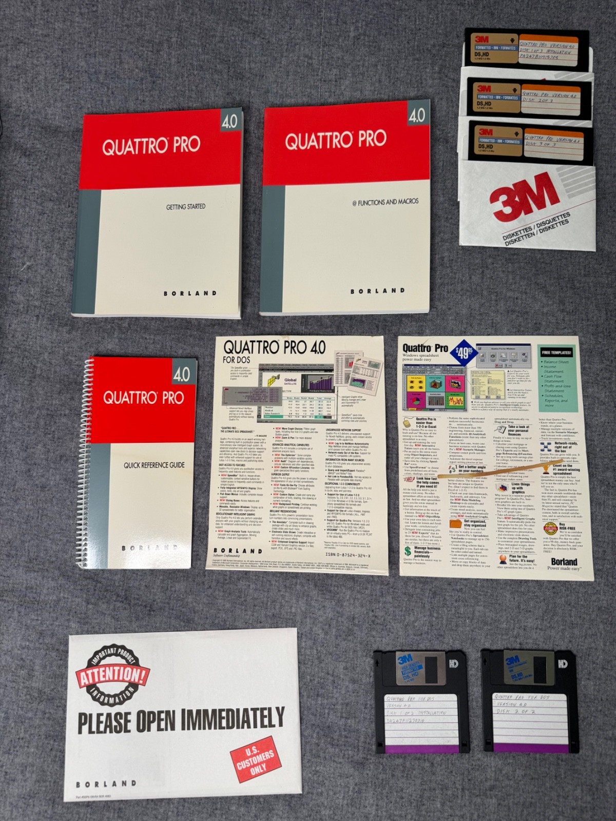 Borland Quattro Pro 4.0 DOS Complete Manuals Tested Install Disks Vintage PC