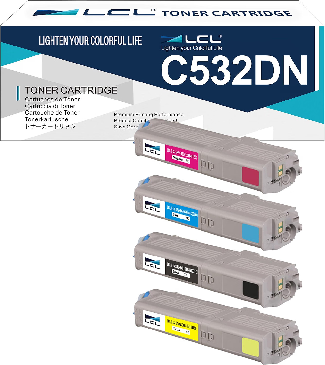 NEW 4-PACK LCL Toner Cartridges for OKI C532DN C542DN MC563DN MC573DN 46490604