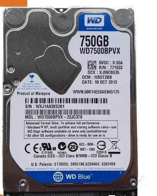 WD7500BPVX Original Western Digital 750GB 5400RPM 2.5" Laptop Hard Disk Drive