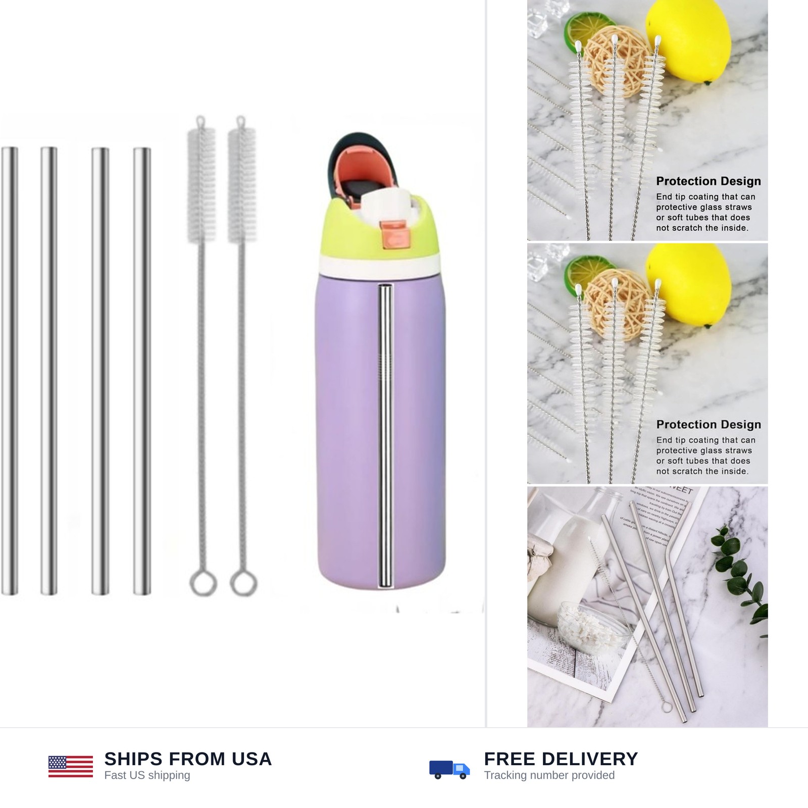 Straw Replacement Compatible for Owala Water Bottle 24 oz 32 oz, Metal Drinki...