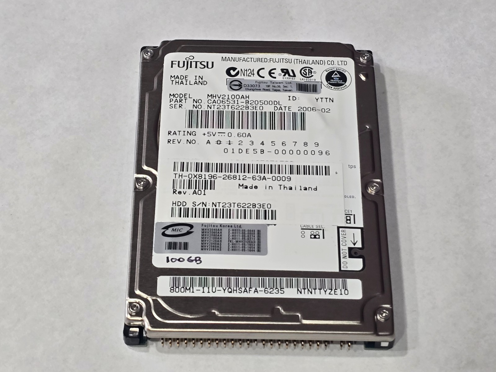 Fujitsu 100GB 2.5 Hard Drive 5.4KB IDE MHV2100AH