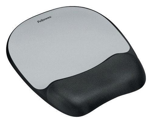 Fellowes Memory Foam Mouse Pad Wrist Rest 7 15/16 x 9 1/4 Black Silver 9175801