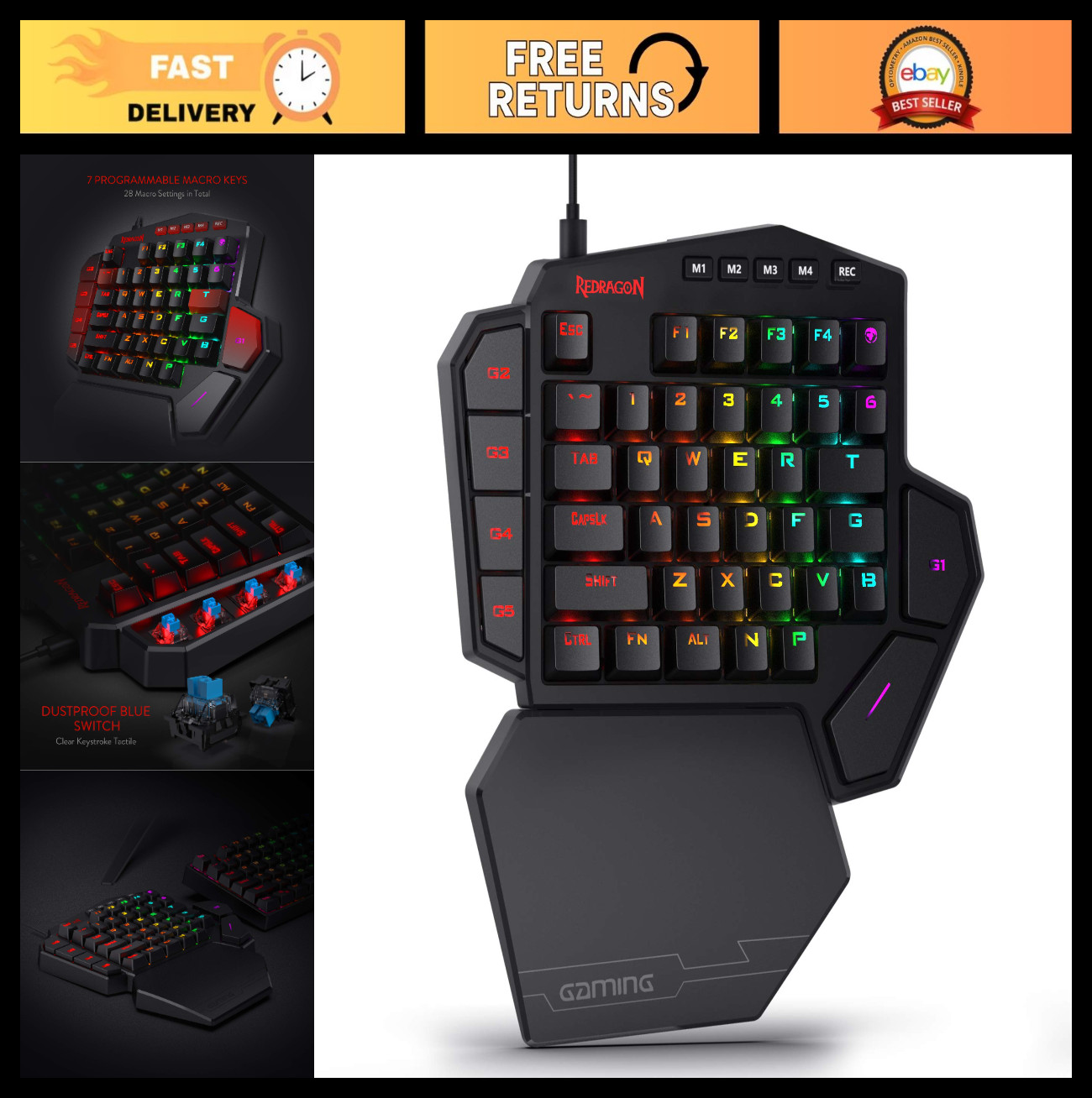 One-Handed RGB Gaming Keypad, Tactical 42-Key Layout, Wired Mechanical Keyboard