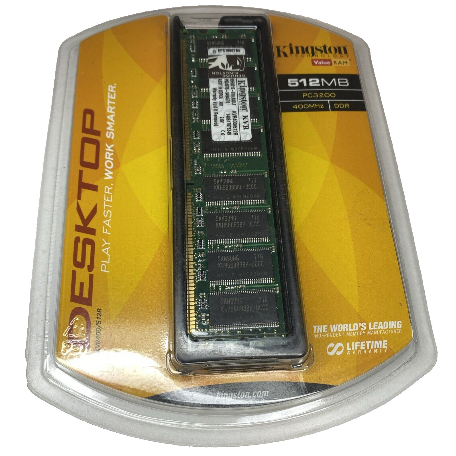 Kingston Technol 512 MB RAM PC3200 Memory Chip 400mhz DDR KVR400/512R NEW Sealed