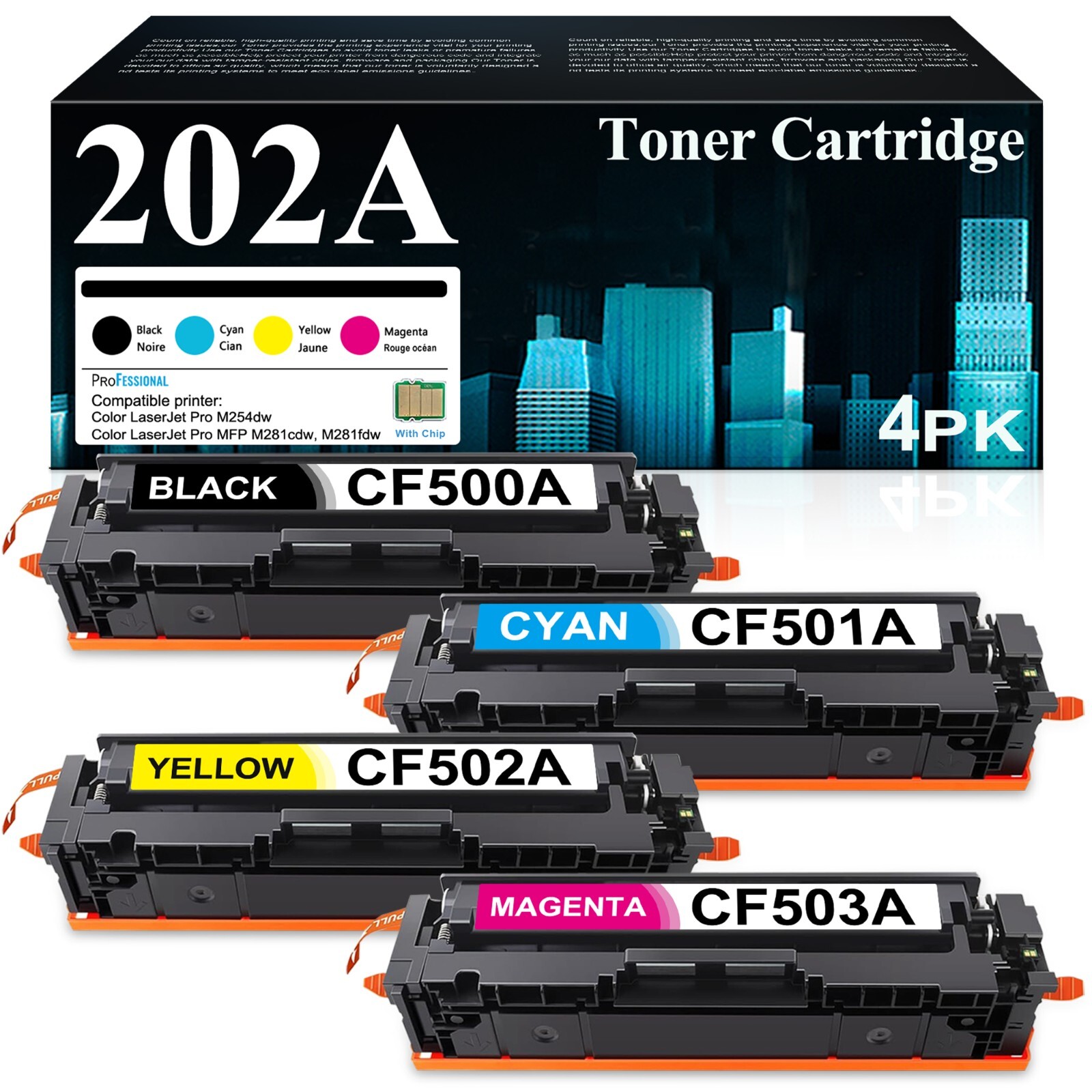 Compatible 202A Toner Set for HP MFP M281fdw M254dw M281cdw (4 Pack)