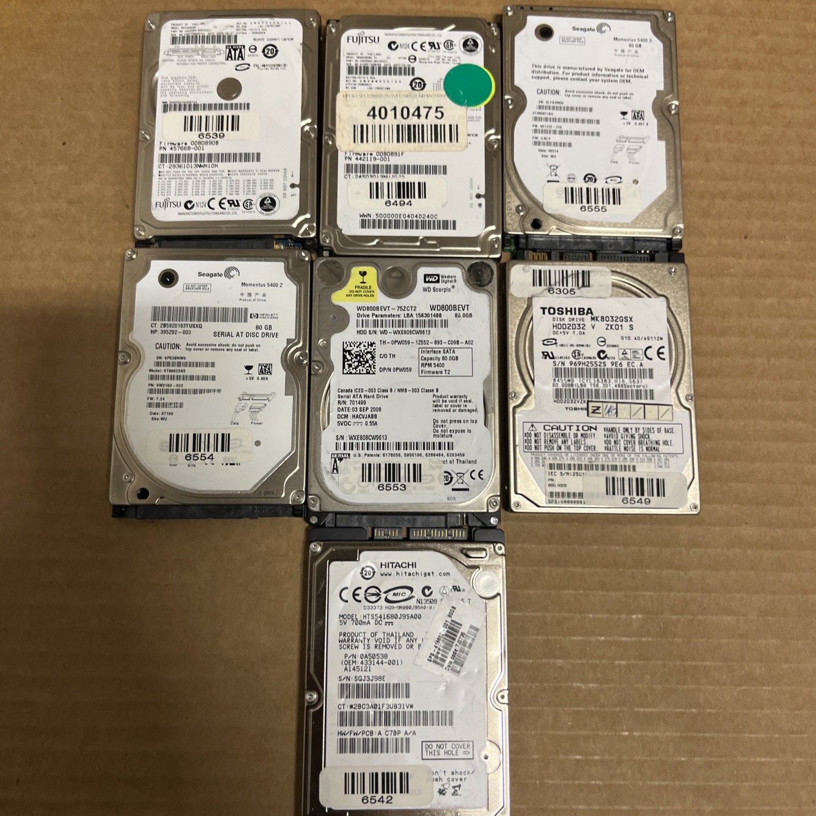 LOT OF 7x 80GB SATA 2.5 Laptop Hard Drives Major Brands