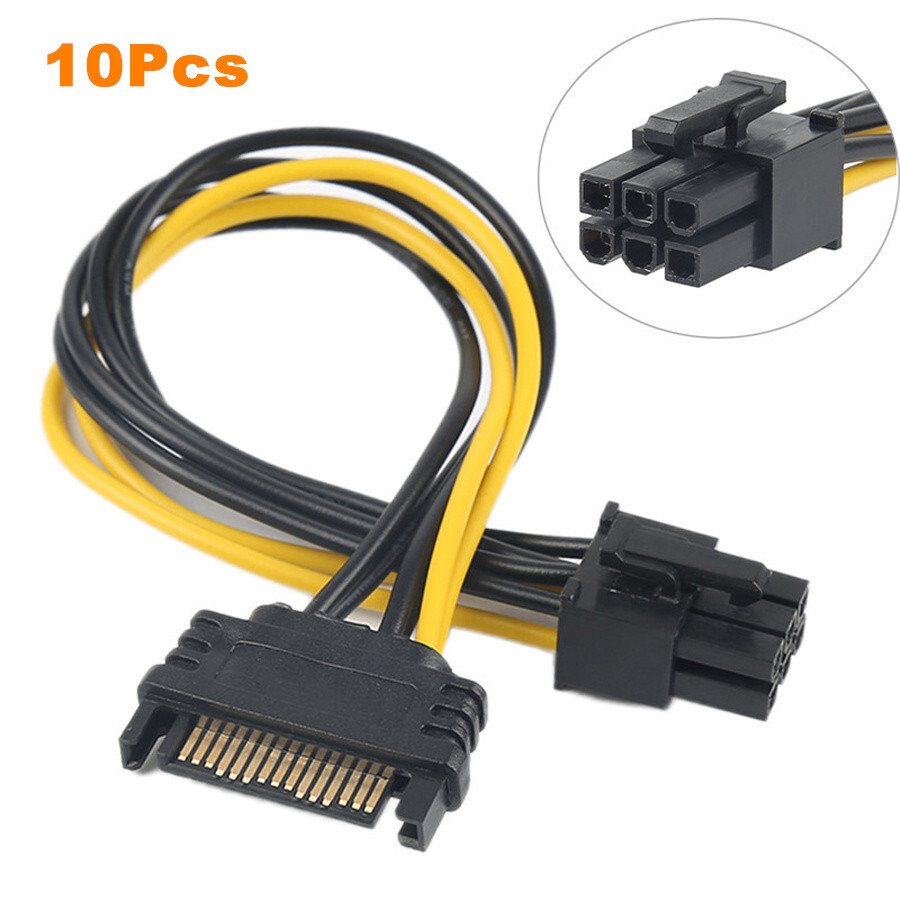 10Pcs Lot SATA 15 Pin to 6pin Male Power Cable Video Card PCI-E PCIE PCI Express
