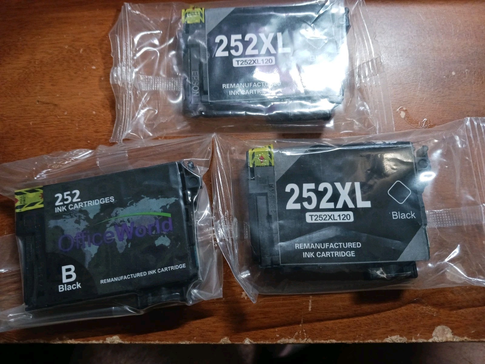 Lot of 3 Non-OEM 252XL Black Ink Cartridges for Epson