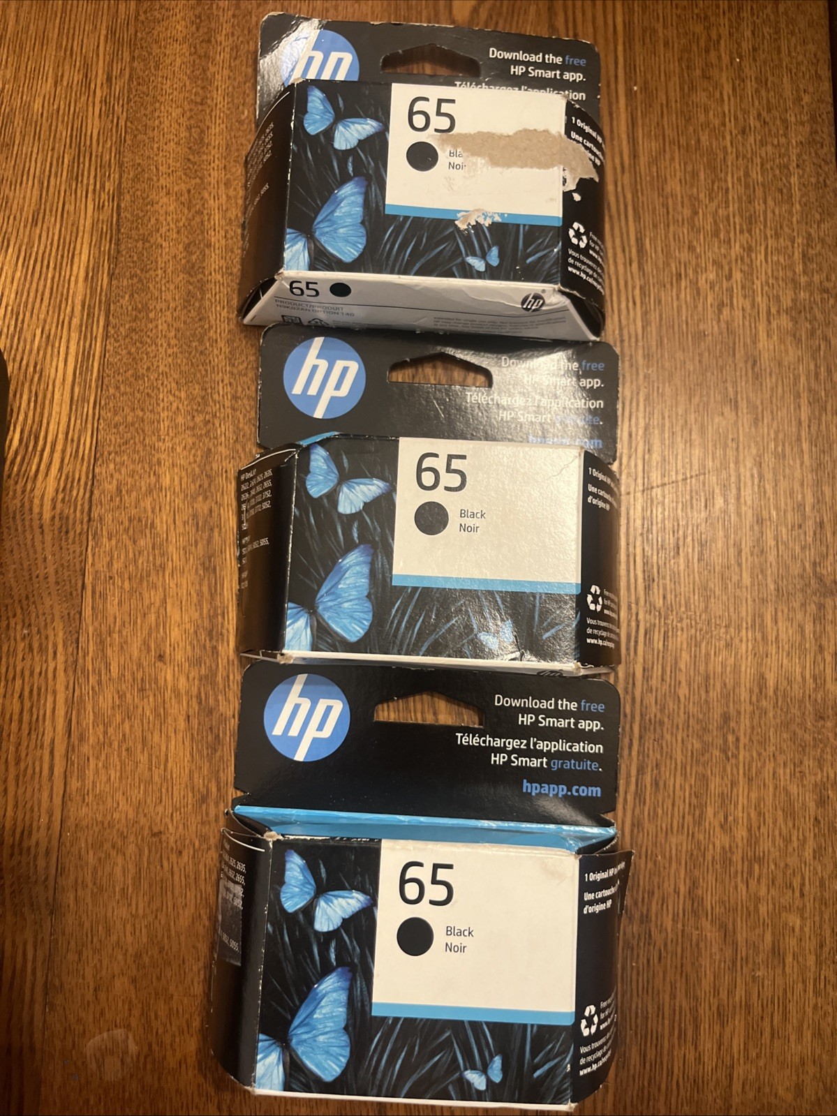 Lot Of Three (3) Genuine HP 65 Black Ink Cartridges OEM  - Exp. 8/27 & 10/27