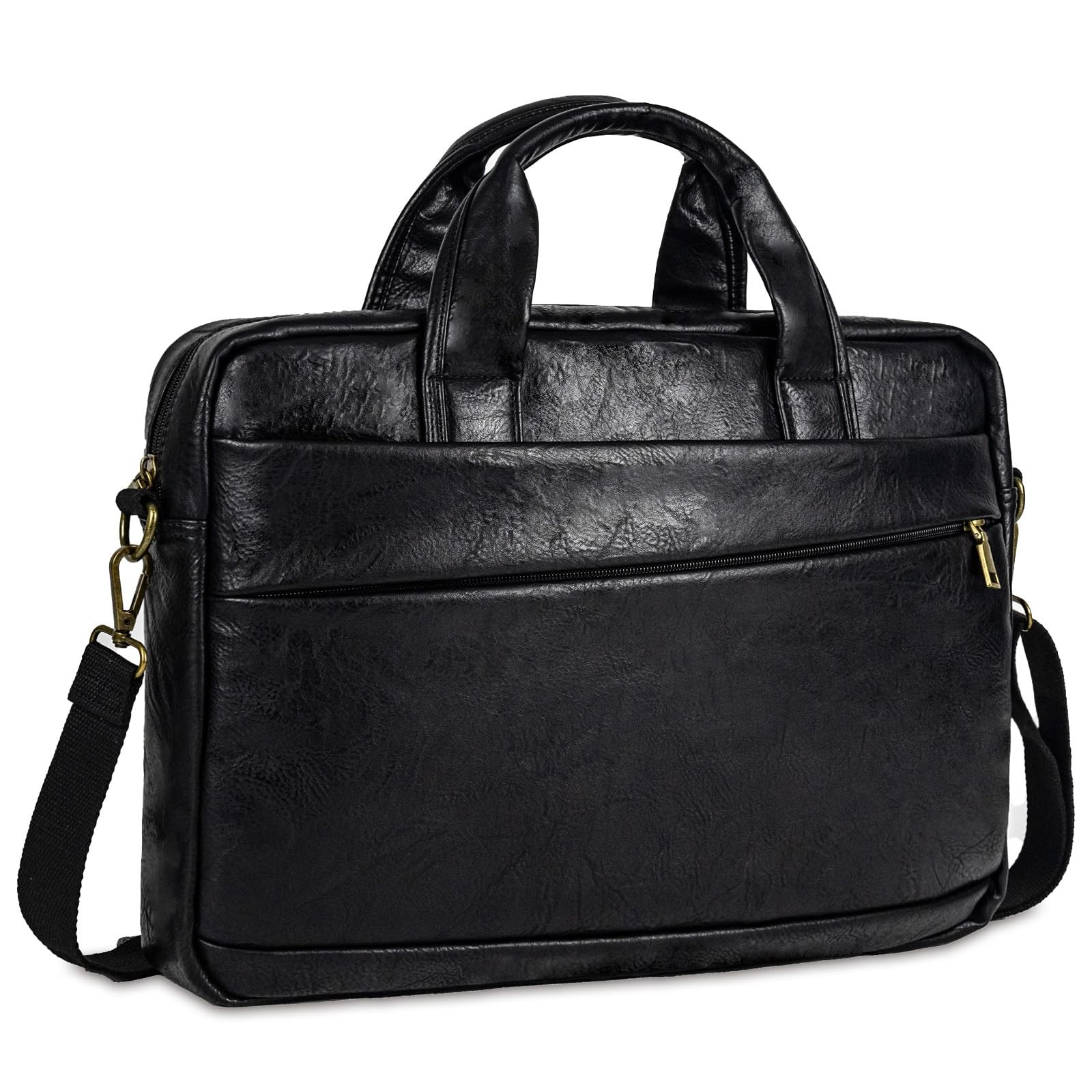 Faux Leather Messenger Bag Men 15.6 Inch Laptop Briefcase Shoulder Black