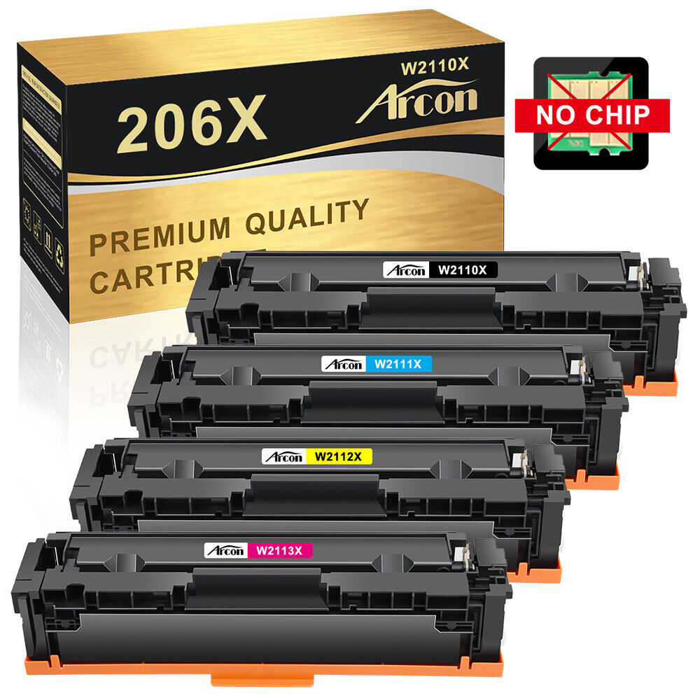 4PK For HP 206X 206 Color LaserJet Pro M283fdw M255 M283cdw M283 Toner No Chip