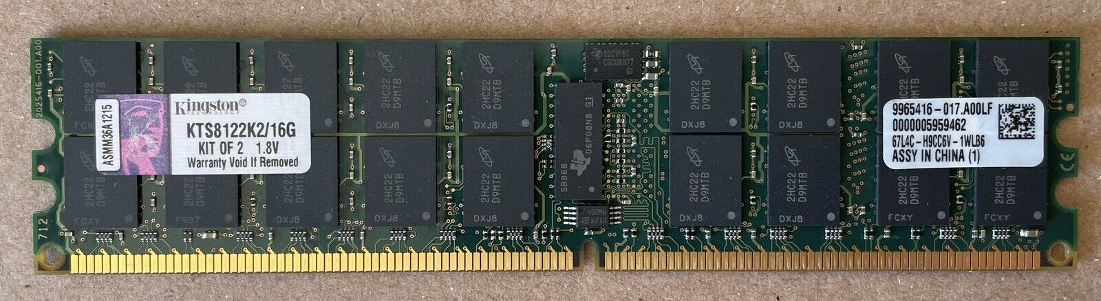 1PC of KINGSTON KTS8122K2/16G (8GB) DDR2-667 PC2-5300 8GB ECC REG FOR SERVER